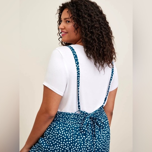 EUC-Torrid Wide Leg Stretch Crepe Jumper Jumpsuit Blue Dots - Picture 5 of 6